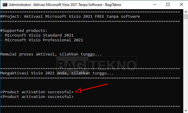 aktivasi Visio 2021 pakai file batch berhasil