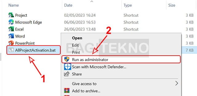 Mengaktifkan Microsoft Project pakai file batch