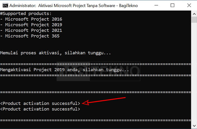 Microsoft Project berhasil diaktivasi pakai file batch
