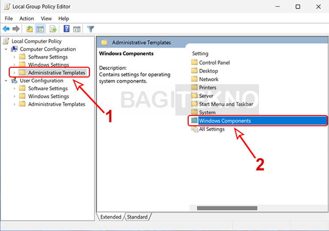 Membuka Windows Components pada GPEdit