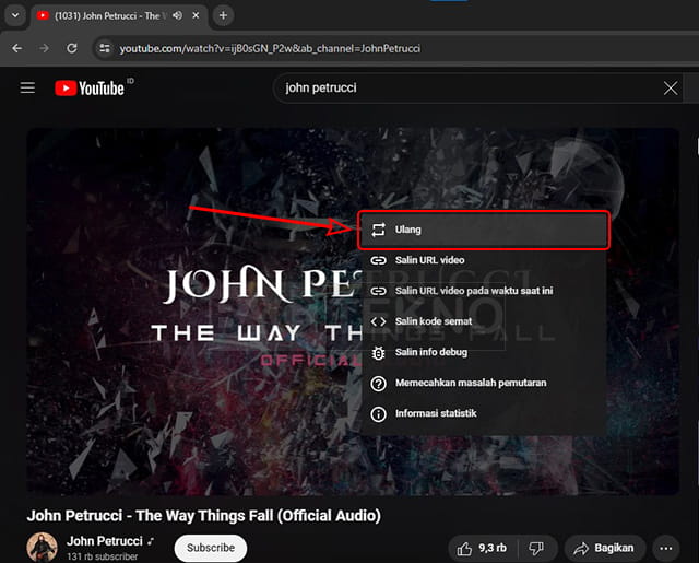 cara mengulang video youtube di Laptop