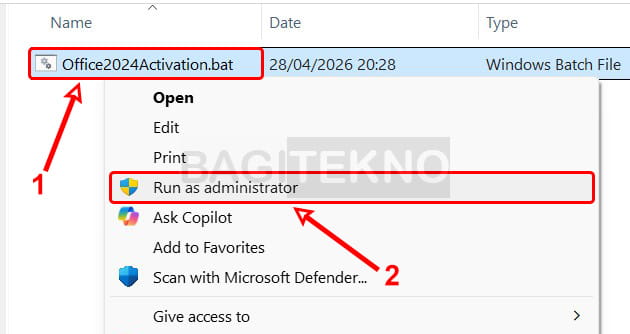 cara aktivasi Office 2024 menggunakan file batch